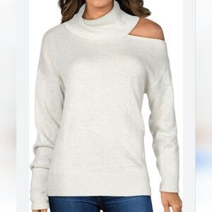 PAIGE Raundi Ivory Silver Metallic Cold Shoulder Relaxed Sweater Size XL